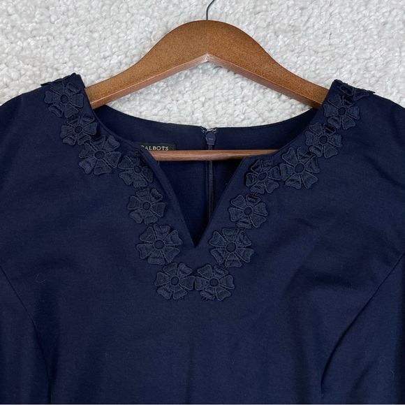 Talbots EMBROIDERED FLOUNCE-SLEEVE SHIFT DRESS Event Wedding Guest Party 14P - Picture 8 of 12